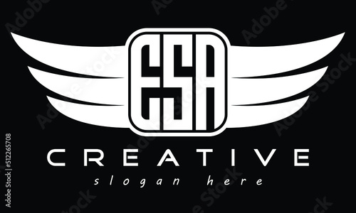 ESA Three letter Wing minimal typography font Monogram emblems flying logo Design. Vector template