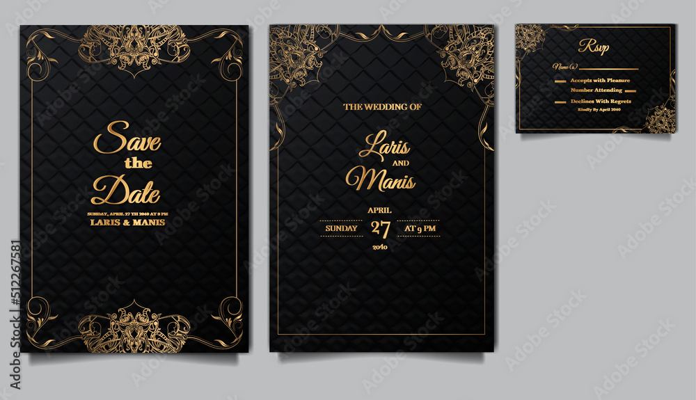 Naklejka premium luxury wedding invitation card paper template set