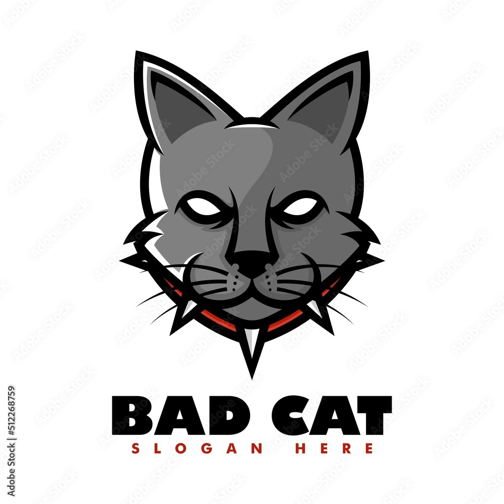 Fototapeta premium Vector Logo Illustration Bad Cat Simple Mascot Style.