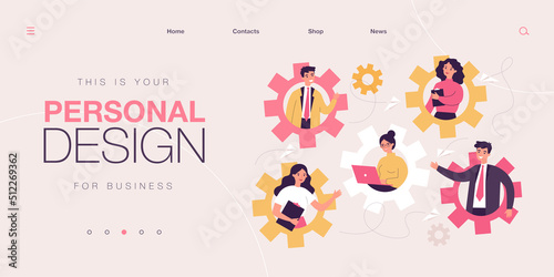 Dedicated team members working as one mechanism. Team developing software, collective effort flat vector illustration. Business model, teamwork concept for banner, website design or landing web page