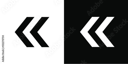 Left arrow icon. Previous icon sign symbol. Left arrow vector icon illustration isolated on white and black background