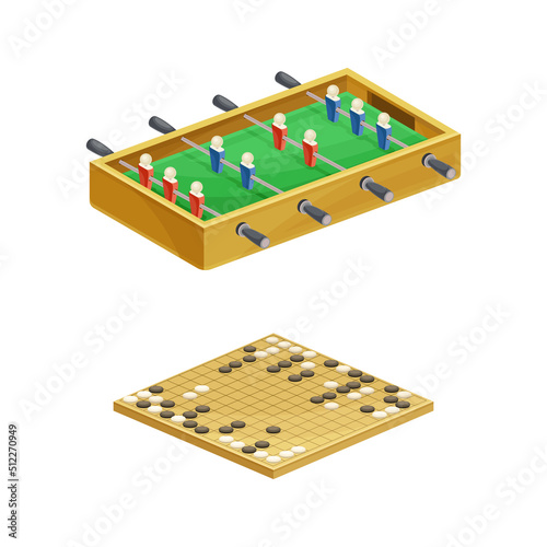 Football soccer and go strategy board games for adults and children set vector illustration