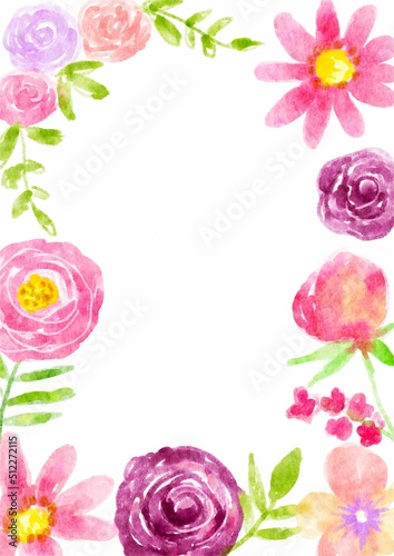 Fototapeta Naklejka Na Ścianę i Meble -  Watercolor flowers　frame  illustration