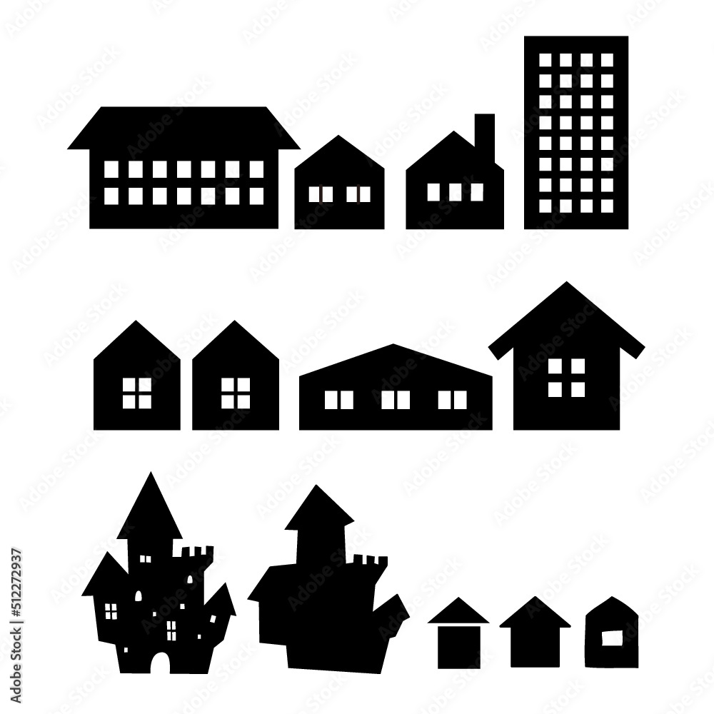 Houses and buildings silhouette illustration set - Vector