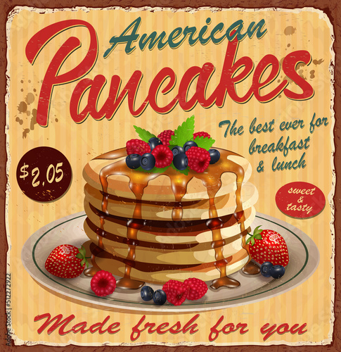 Vintage Pancakes metal sign.