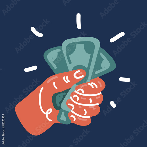 Cartoon vector illustration of hand hold banknotes