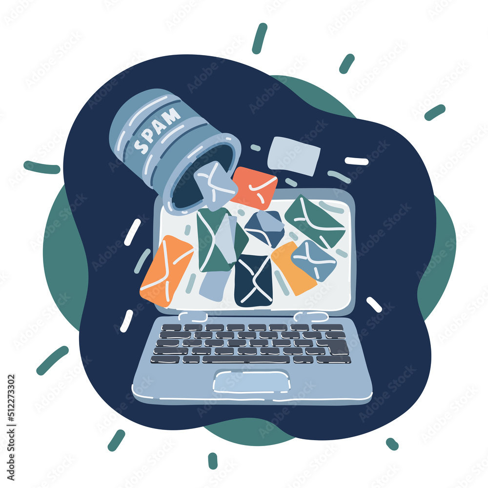 Cartoon vector illustration of Laptop with envelope. New email on the ...