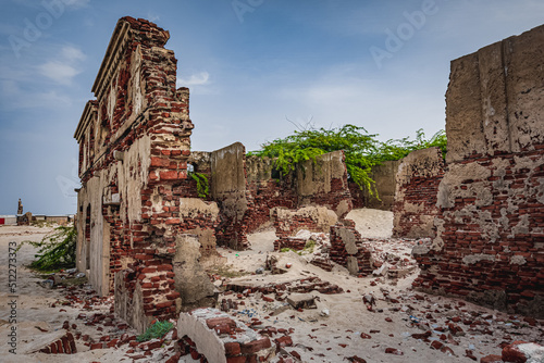 Old Destroyed town at Dhanushkodi south-eastern tip of Pamban Island, Tamil Nadu State, India. Dhanushkodi is an abandoned town. because it was destroyed during the Rameswaram cyclone 1964. photo