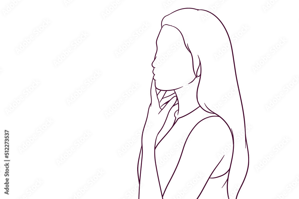 beautiful girl touch her face with her hands. beauty concept. hand drawn style vector illustration beautiful girl touch her face with her hands. beauty concept. hand drawn style vector illustration