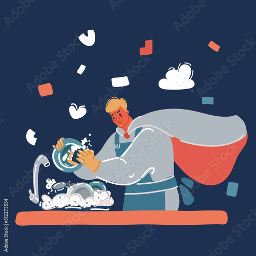 Cartoon vector illustration of Super hero dishwasher