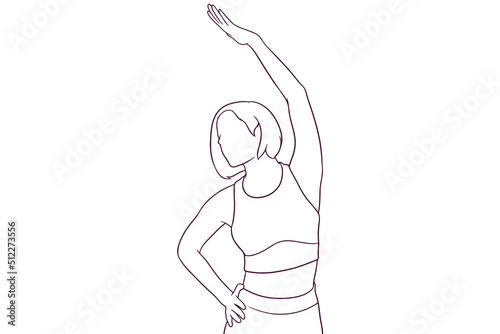 beautiful woman stretching her waist. healthy life concept. hand drawn style vector illustration