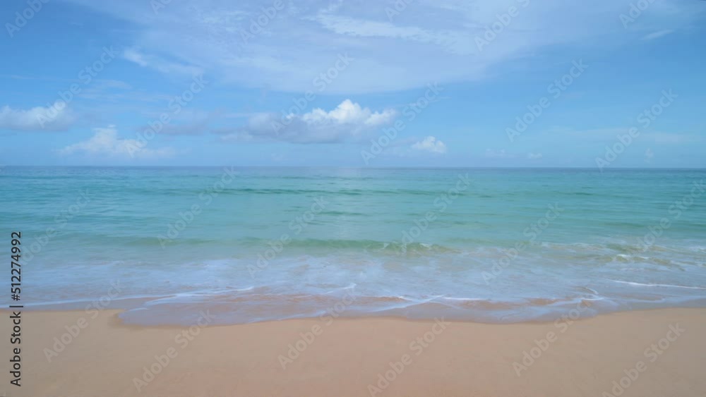 Phuket beach sea sand and sky. Landscape view of beach sea in summer day. Beach space area. At Karon Beach, Phuket, Thailand. On 15 June 2022. 4K Phuket beach sea sand and sky. Landscape view of beach sea in summer day. Beach space area. At Karon Beach, Phuket, Thailand. On 15 June 2022. 4K
