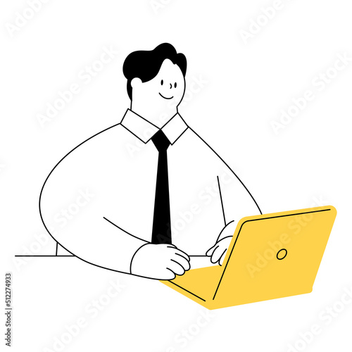 A businessman who operates a laptop with a smile.