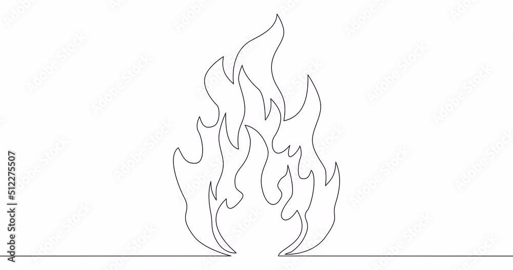 Self drawing line animation fire continuous line drawn concept video