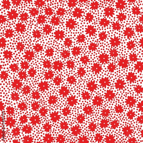 Simple vintage pattern. red flowers and dots. White background. Fashionable print for textiles and wallpaper.