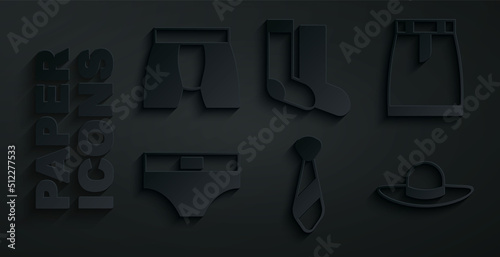 Set Tie, Skirt, Men underpants, Elegant women hat, Socks and icon. Vector