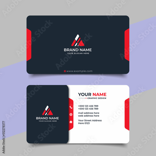 Red modern creative business card and name card  horizontal simple clean template vector design