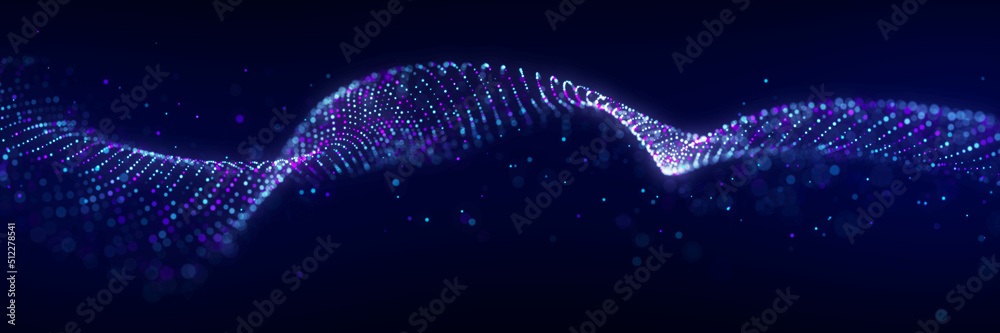 Dynamic sound wave. Musical particle pulsing. Blue energy flow concept ...