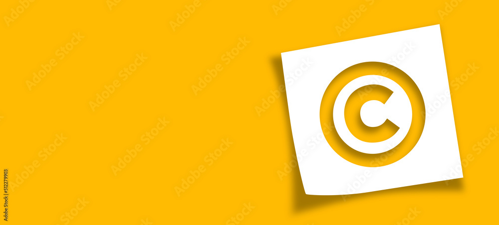 Property and intellectual rights. Copyright icon with note paper on yellow background - obrazy, fototapety, plakaty 