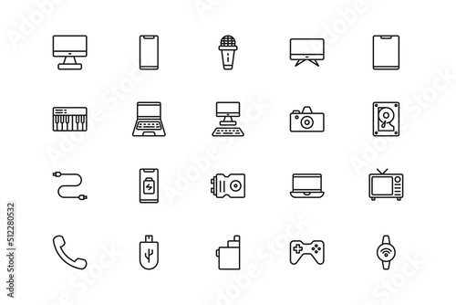electronic devices vector icon set pack in outline style