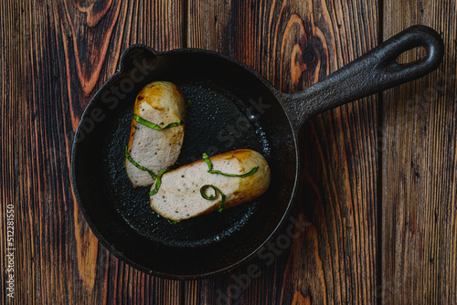 Sausage- top view. Breakfast traditional.