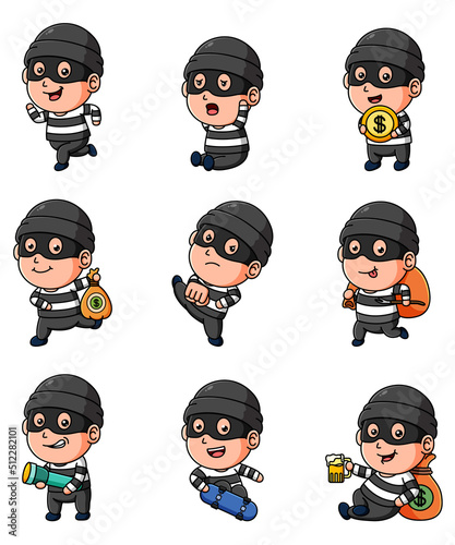The criminal man is stealing something the mascot bundle set