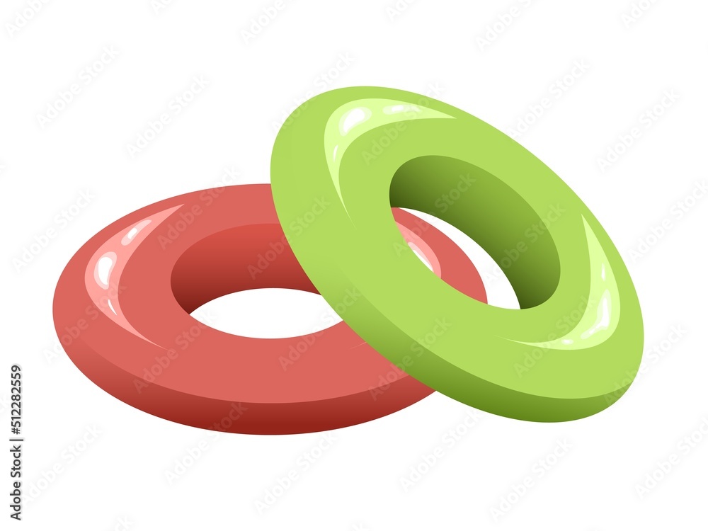 Red and green swimming inflatable rings isolated on white background Red and green swimming inflatable rings isolated on white background