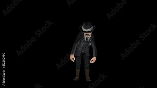 Drunk Sheriff animation.Full HD 1920×1080.7 Second Long.Transparent Alpha video.LOOP. photo