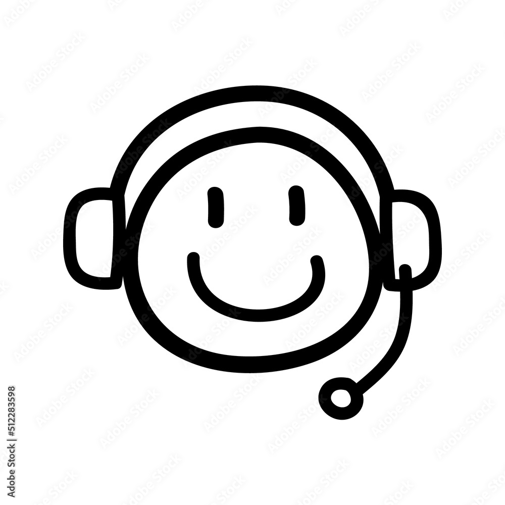 Icons for call center. Smiling service. Emotional faces with headphones as call center service. Objects on a white background. vector illustration Icons for call center. Smiling service. Emotional faces with headphones as call center service. Objects on a white background. vector illustration