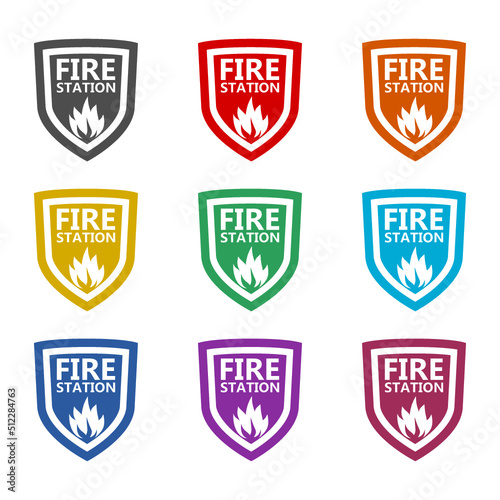 Fire station icon isolated on white background. Set icons colorful