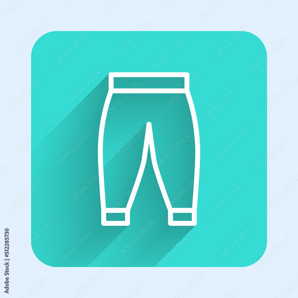 White line Pants icon isolated with long shadow background. Trousers sign. Green square button. Vector White line Pants icon isolated with long shadow background. Trousers sign. Green square button. Vector