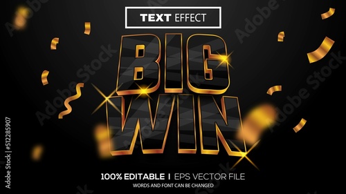 3d editable text effect big win theme premium vector