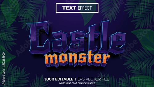 3d editable text effect castle monster theme premium vector
