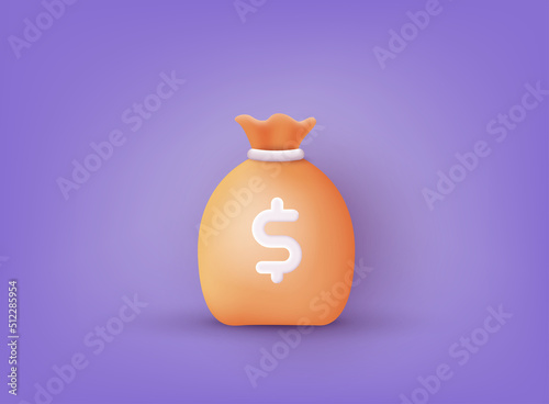 Money bag with dollar icon. Prepayment and down payment concept. 3D Web Vector Illustrations.