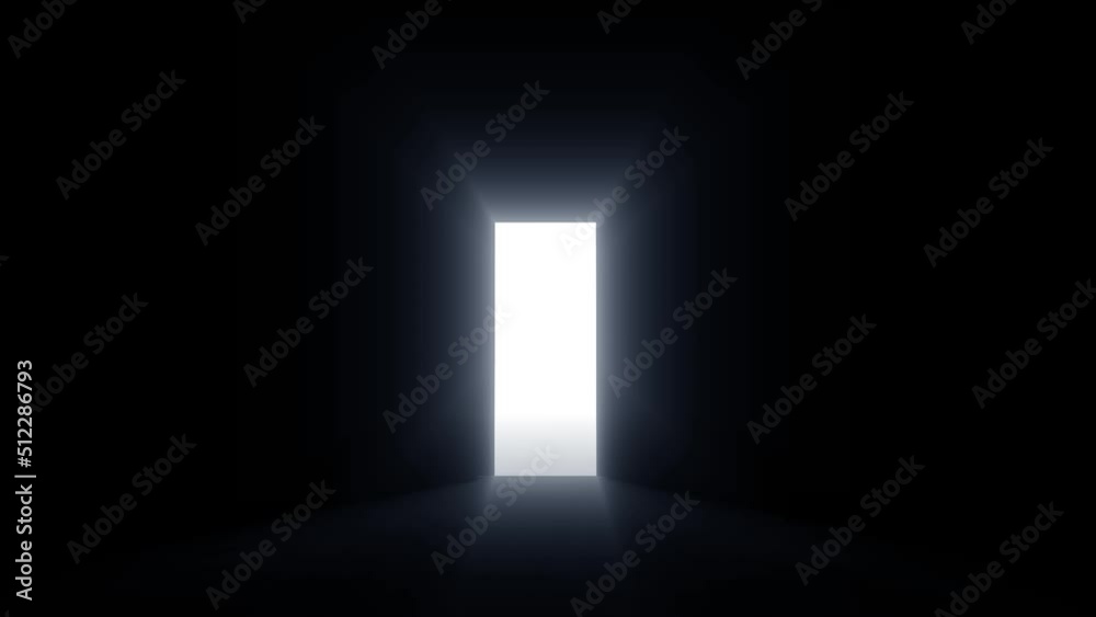 Opening doors in glowing world. On a black background opening true path. 3d render