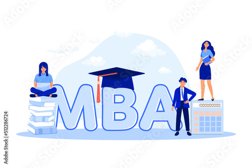 Graduate students studying business administration and management, getting master degree. Flat vector illustration for education, knowledge, MBA school concept. flat design modern illustration