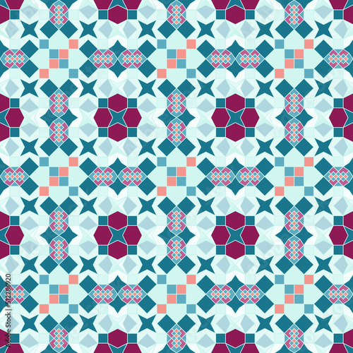 Seamless, Vector Image of a Mosaic of Geometric Shapes and Lines, In Bluish Tones. Can Be Used in Design and Textiles