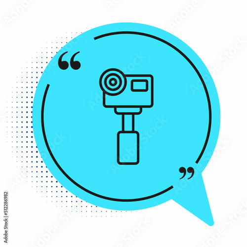 Black line Action extreme camera icon isolated on white background. Video camera equipment for filming extreme sports. Blue speech bubble symbol. Vector