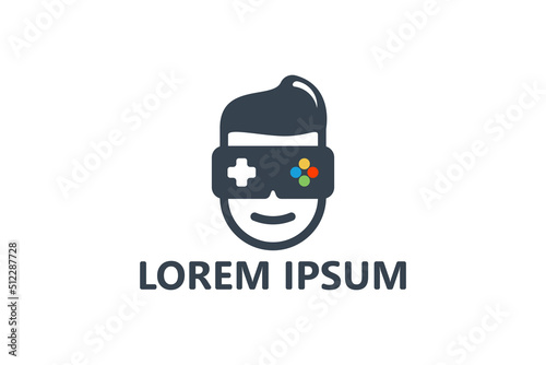 Geek gaming boy logo template design vector