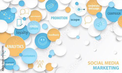 Colorful vector business concept SOCIAL MEDIA MARKETING on white background