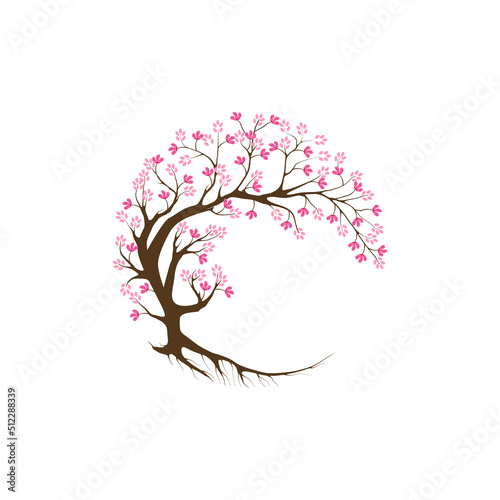 Obraz na plátně Realistic pink blossoming spring japanese sakura cherry tree vector illustration