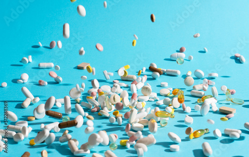 Fototapeta Naklejka Na Ścianę i Meble -  A lot of colorfull medication pills