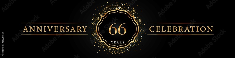 66 years golden anniversary celebration logo. Poster Design for anniversary event party, wedding, birthday party, ceremony, congratulation, greetings and invitation card. Gold Glitter Vector. 66 years golden anniversary celebration logo. Poster Design for anniversary event party, wedding, birthday party, ceremony, congratulation, greetings and invitation card. Gold Glitter Vector.