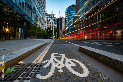 Photography Cycle lane on a London street with light trails