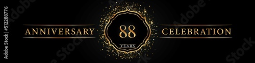 88 years golden anniversary celebration logo. Poster Design for anniversary event party  wedding  birthday party  ceremony  congratulation  greetings and invitation card. Gold Glitter Vector.
