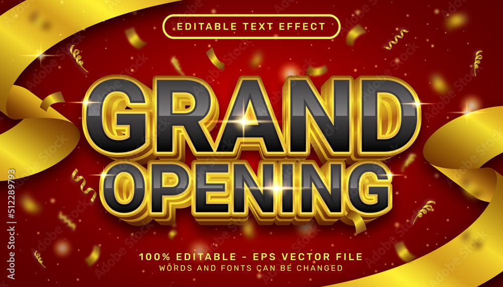 grand opening 3d editable text effect black and gold color