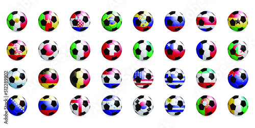 Soccer ball with the flag of the player's country. Ball icon set.