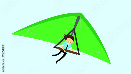 A man flies on a green hang glider