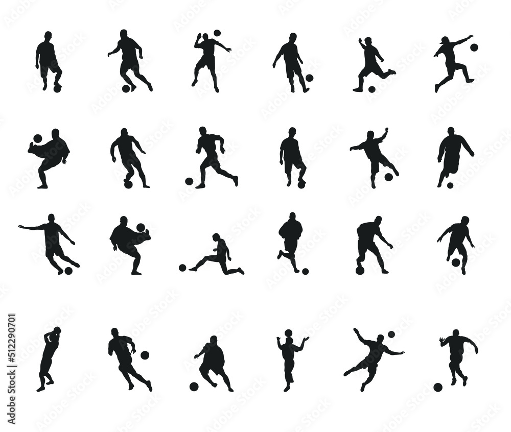 Soccer player silhouette. Icon set.