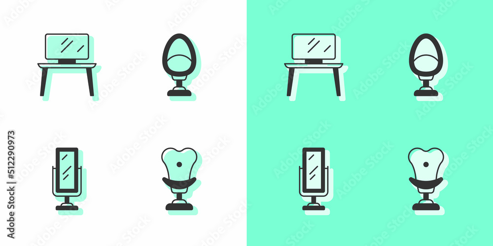 Set Armchair, TV table stand, Big full length mirror and icon. Vector Set Armchair, TV table stand, Big full length mirror and icon. Vector